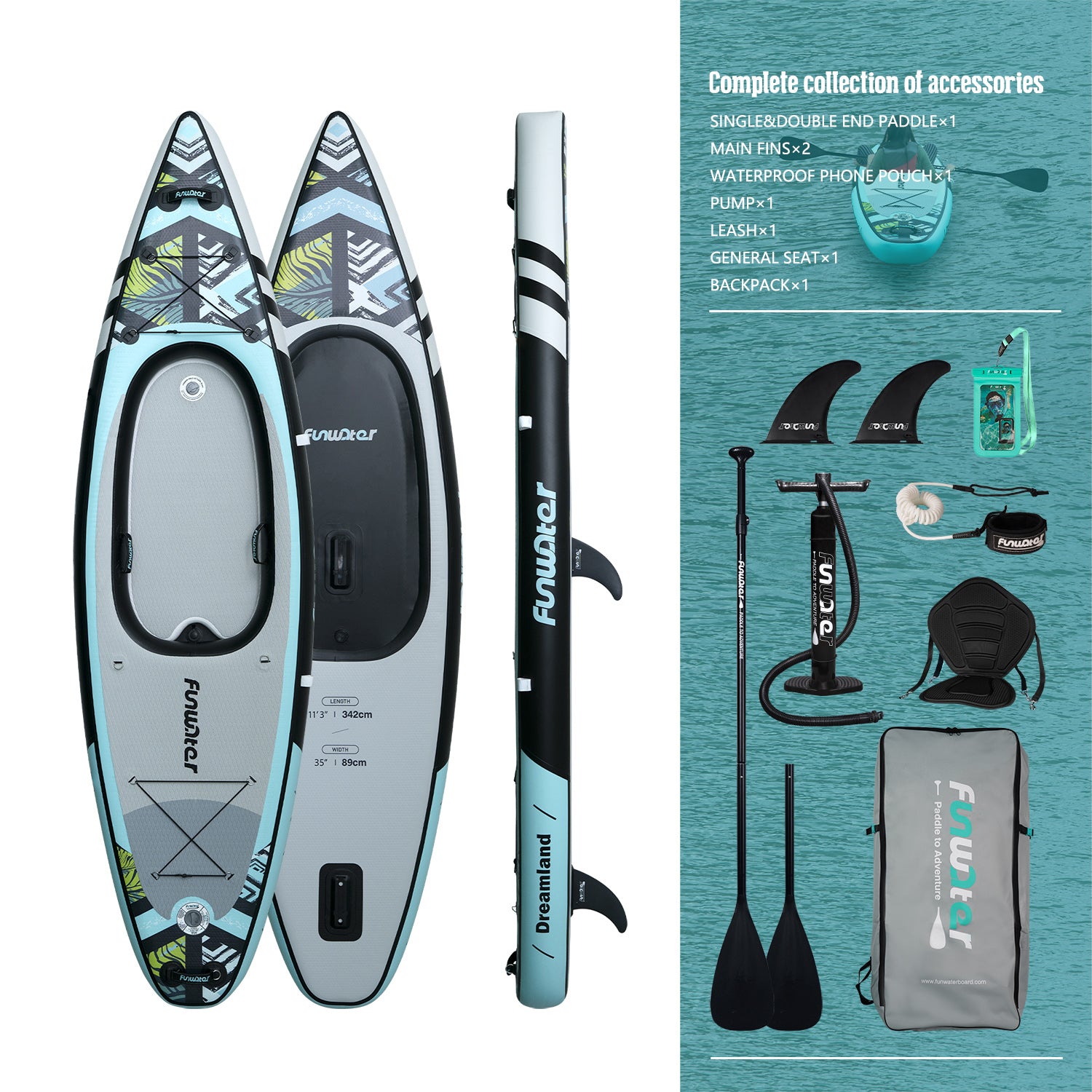 DREAMLAND 11'3" INFLATABLE KAYAK and accessories