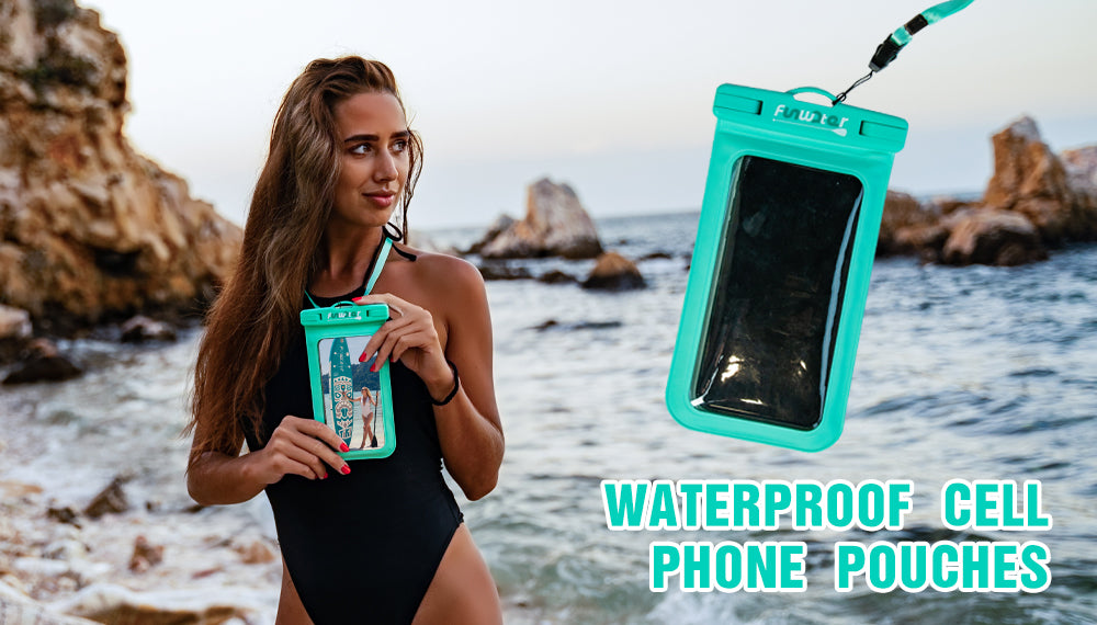 A woman with her waterproof phone pouch in her hand