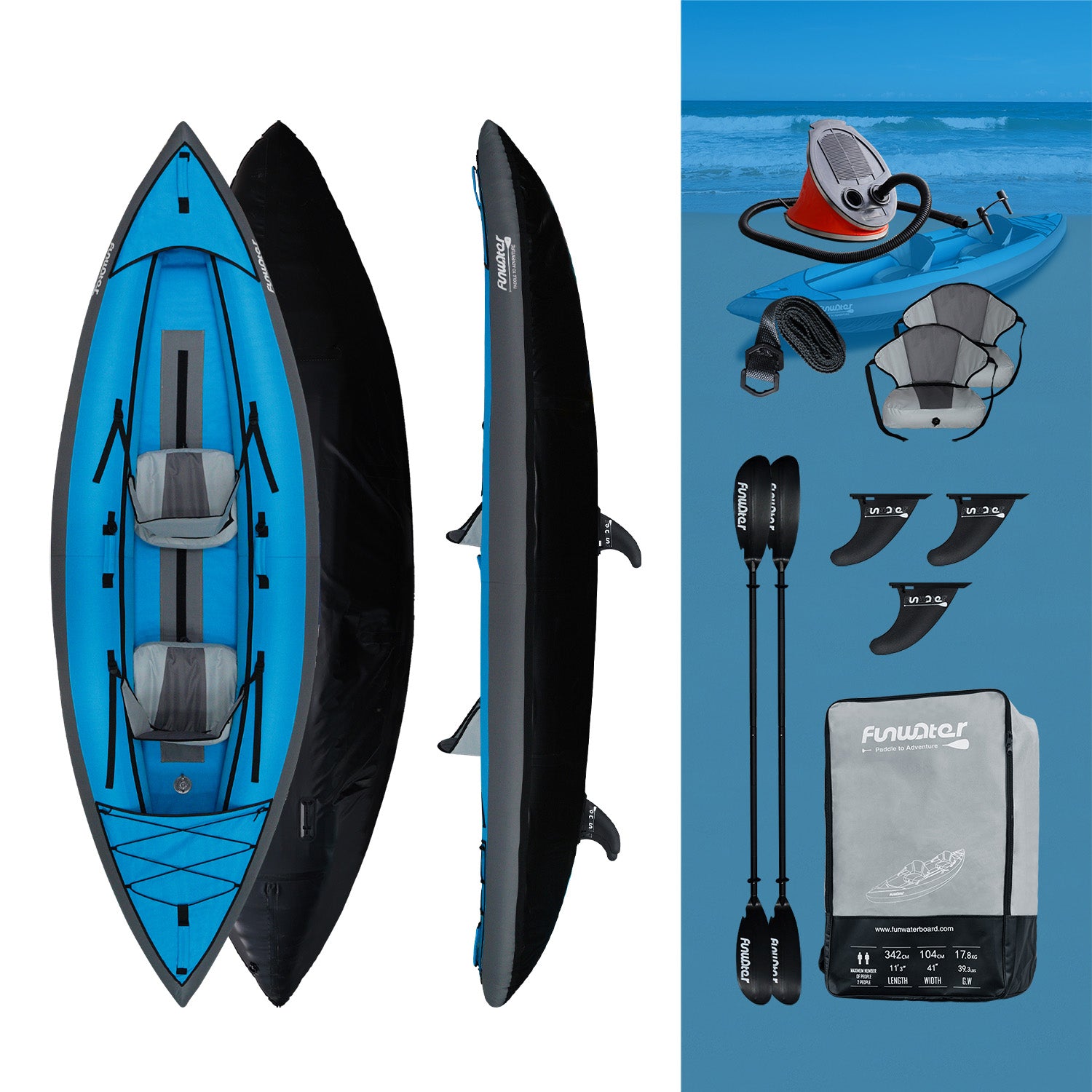 2 Person Inflatable Kayak Roamer 11'