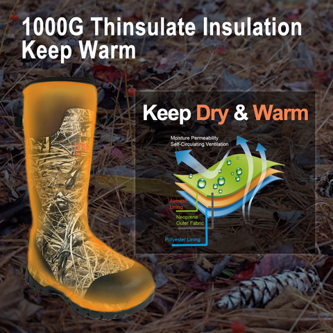 Rubber Hunting Boots with 1000g Thinsulate Insulation for Men and Women, US12 / EU45