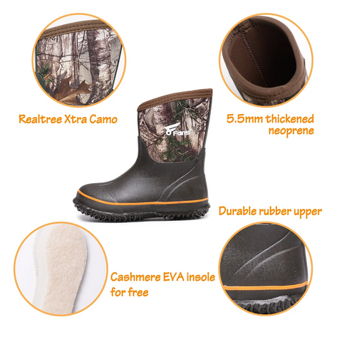 Camo Waterproof Insulated Rubber Boots for Kids