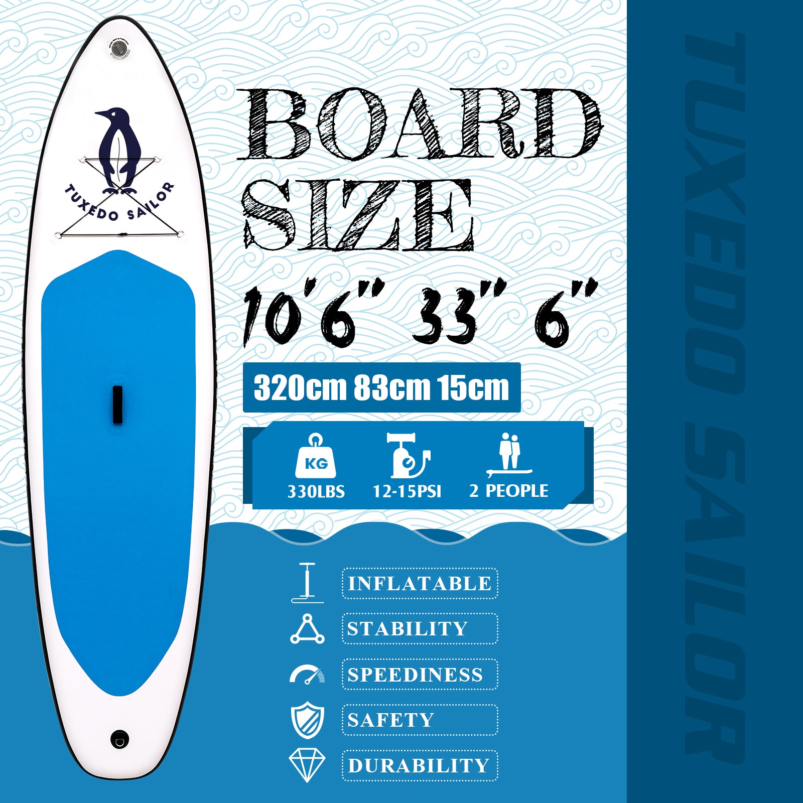 Blue and White 10'6'' Inflatable paddle board