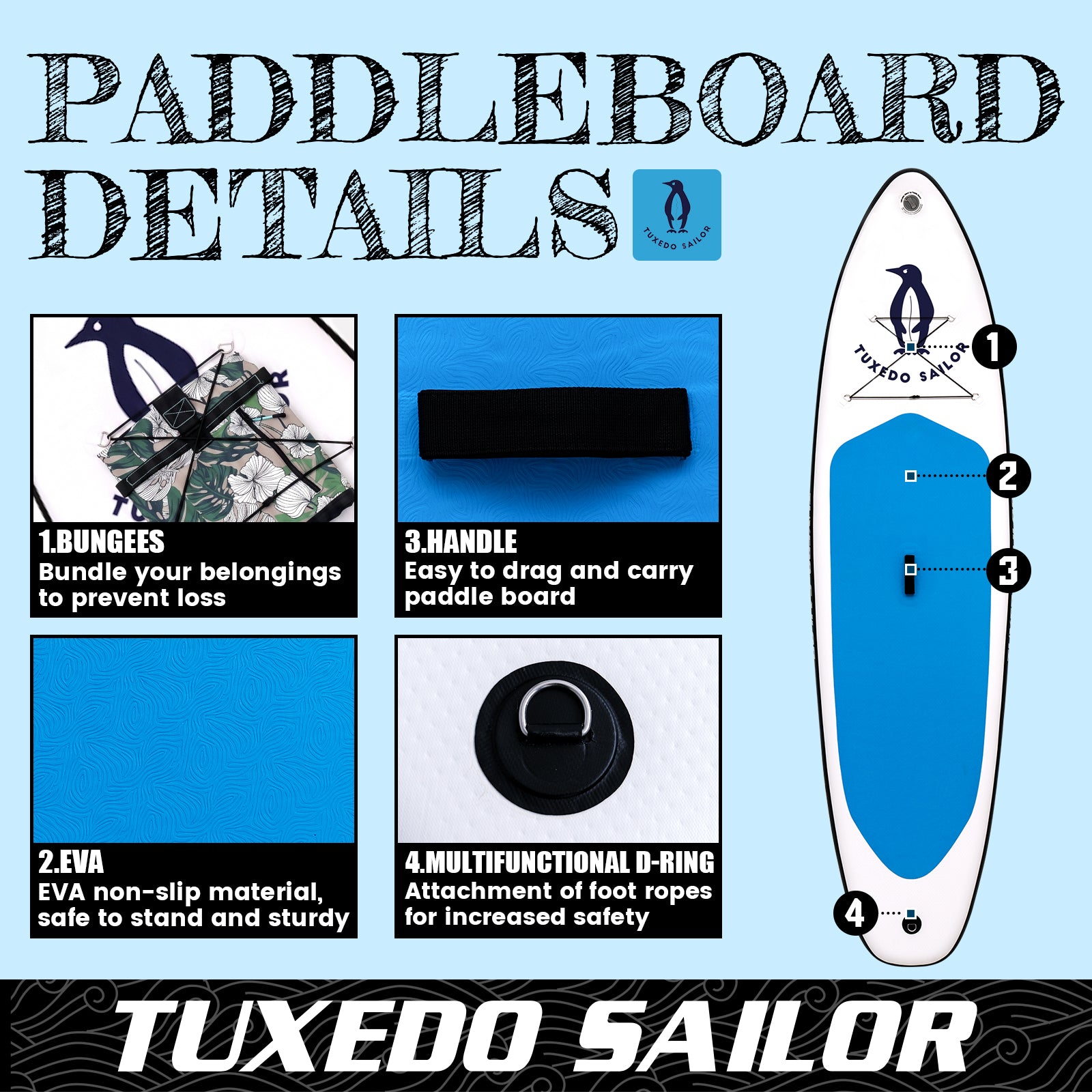 Blue and White 10'6'' Inflatable paddle board