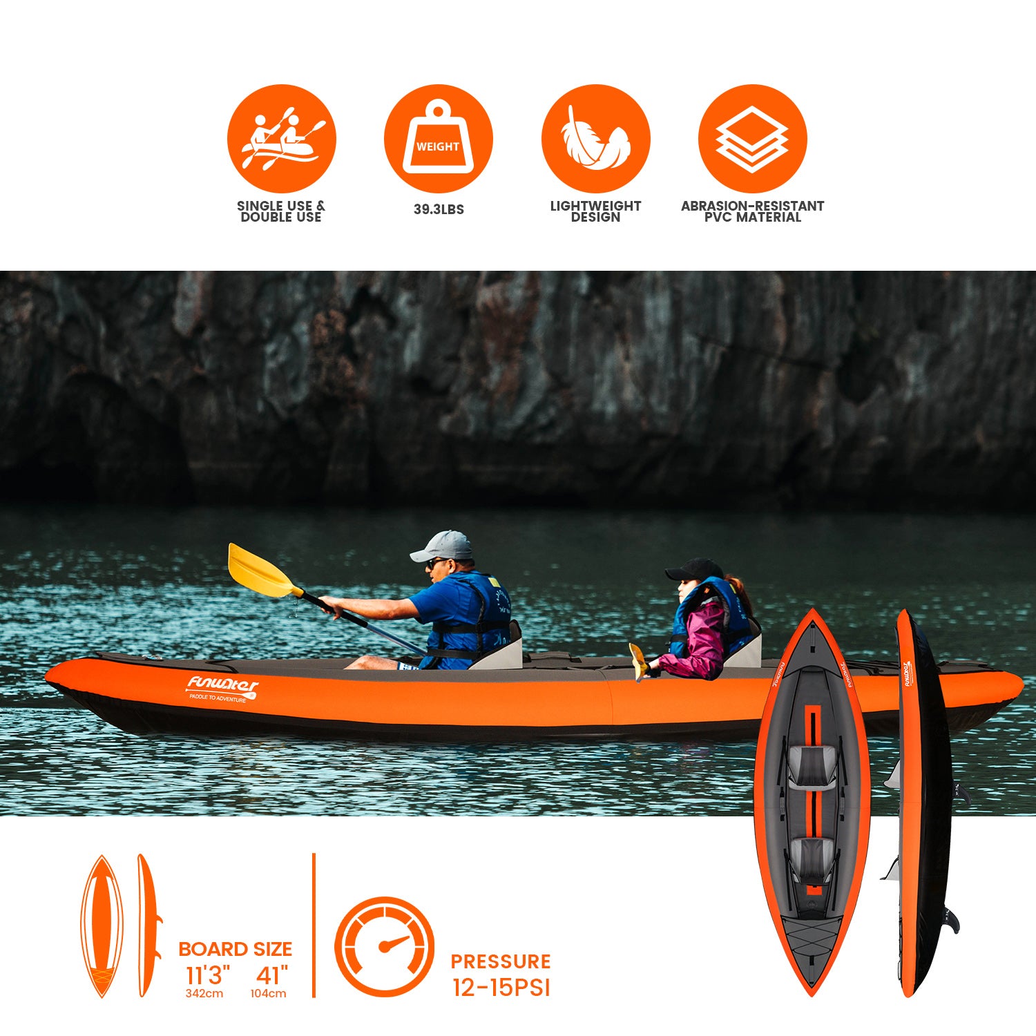 2 Person Inflatable Kayak Roamer 11'