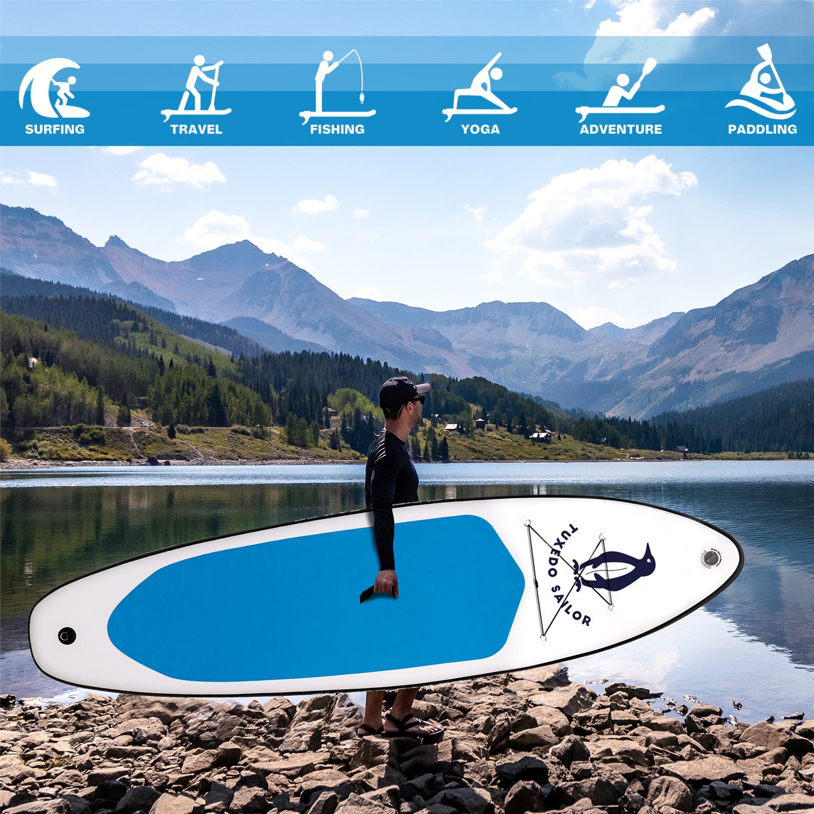 Blue and White 10'6'' Inflatable paddle board