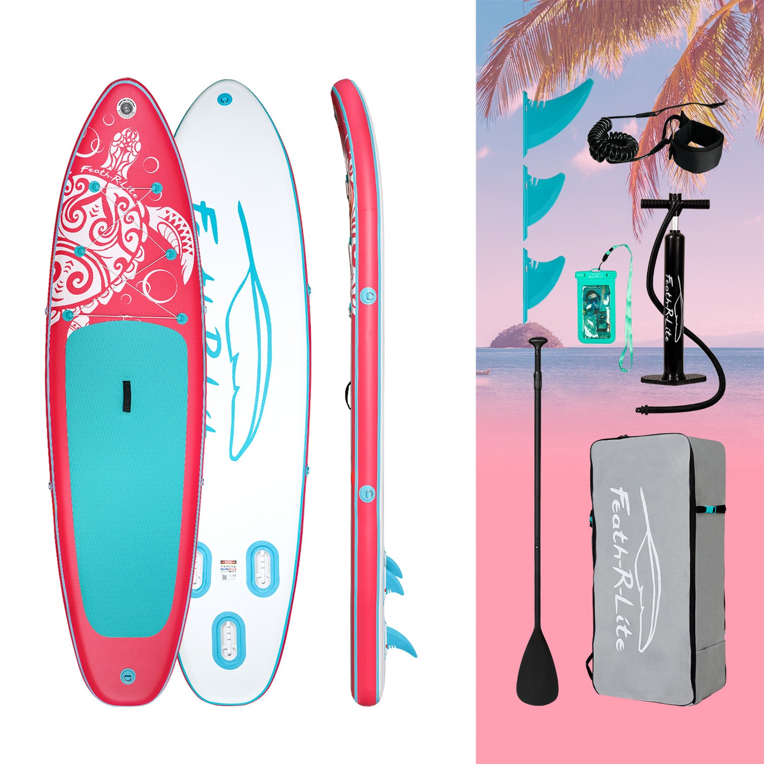 Courage 10.6ft inflatable paddle board pink with its accessories