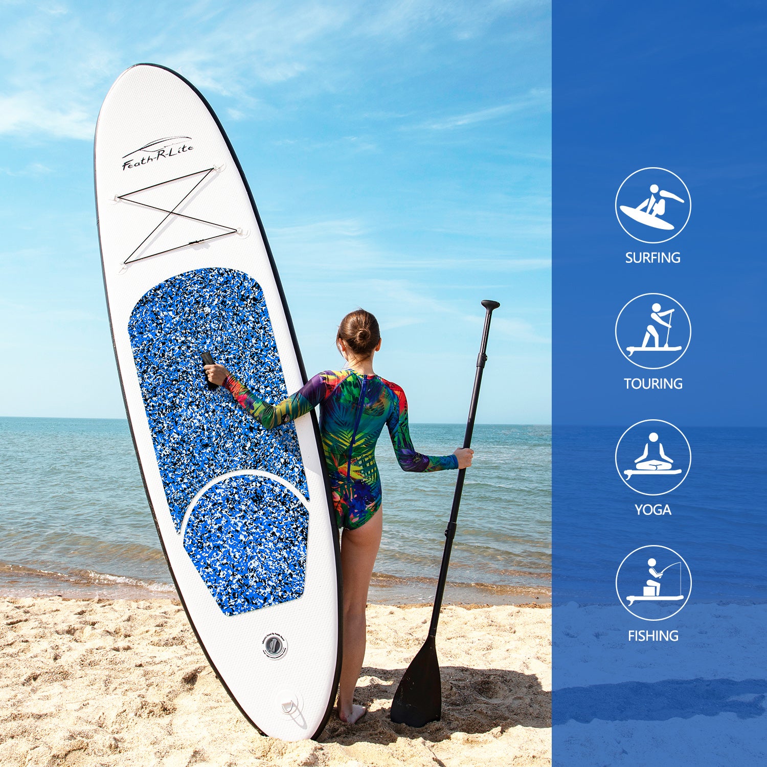 Feath-r-lite inflatable stand up paddle board camouflage 10' is suitable for surfing, touring, yoga and fishing