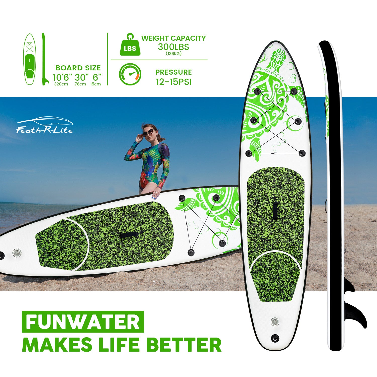 FEATH-R-LITE NOMADS inflatable SUP is 10'6