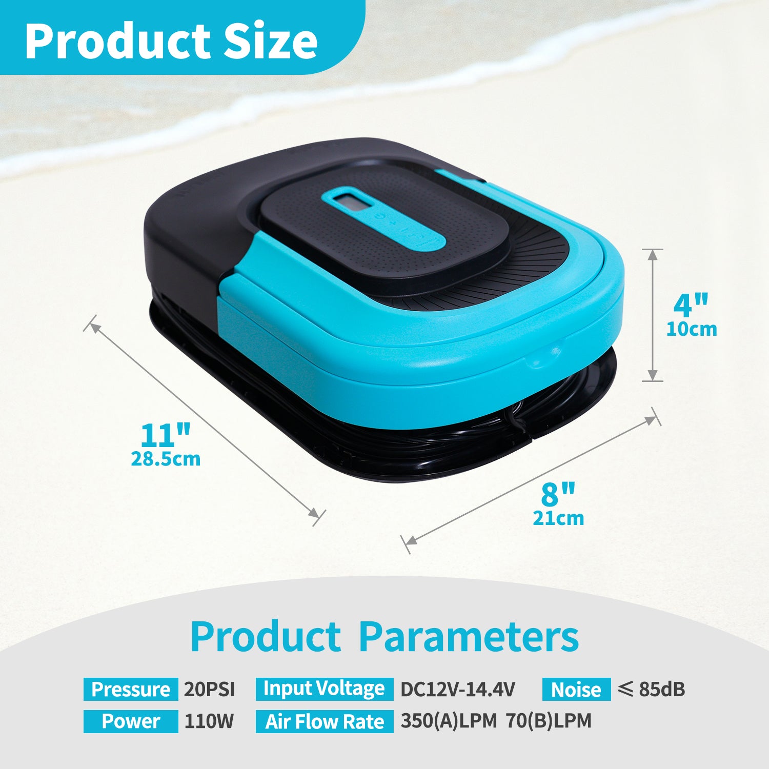 Funwater electric paddle board pump has A 12V DC connector to your car to charge, and the six air faucets fit 90% of the inflatable products in the present market.