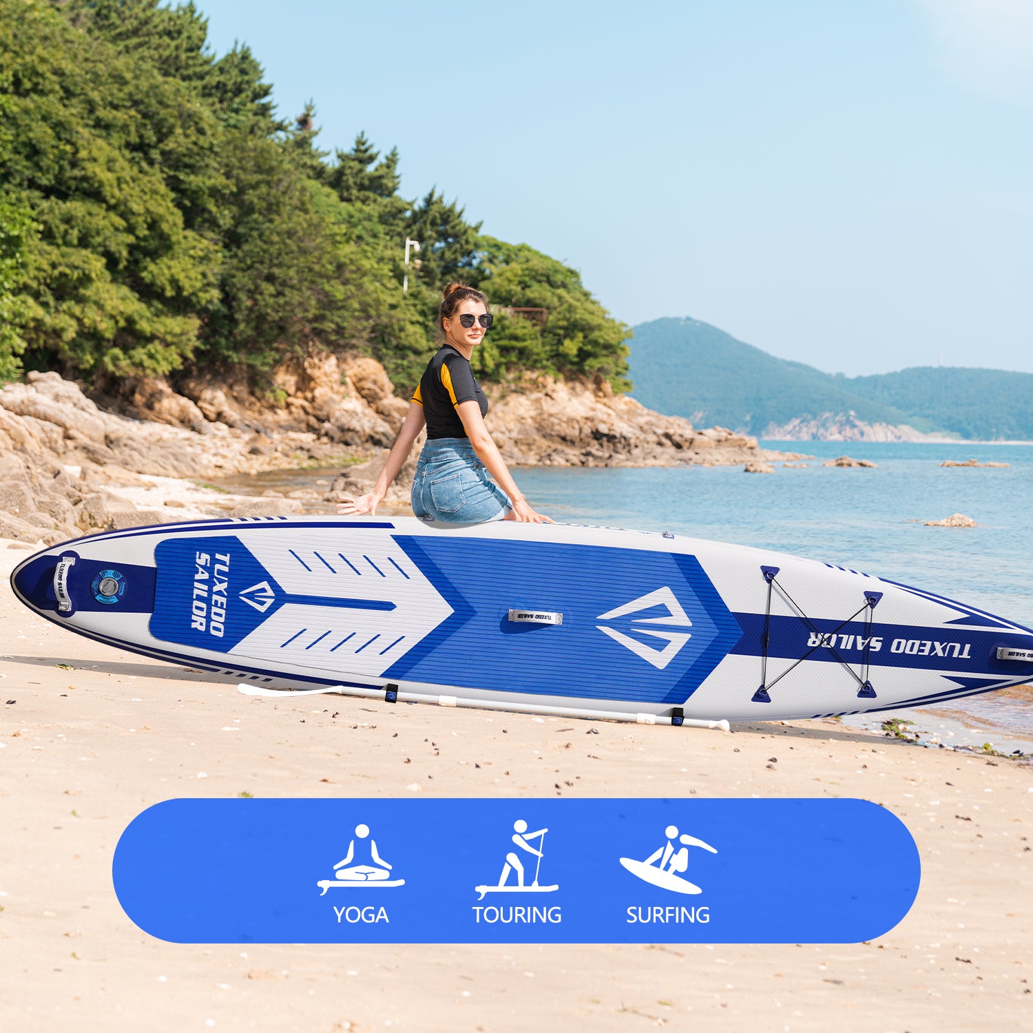 Warrior 12′5″ inflatable stand up paddle board is suitable for surfing, touring, yoga and fishing