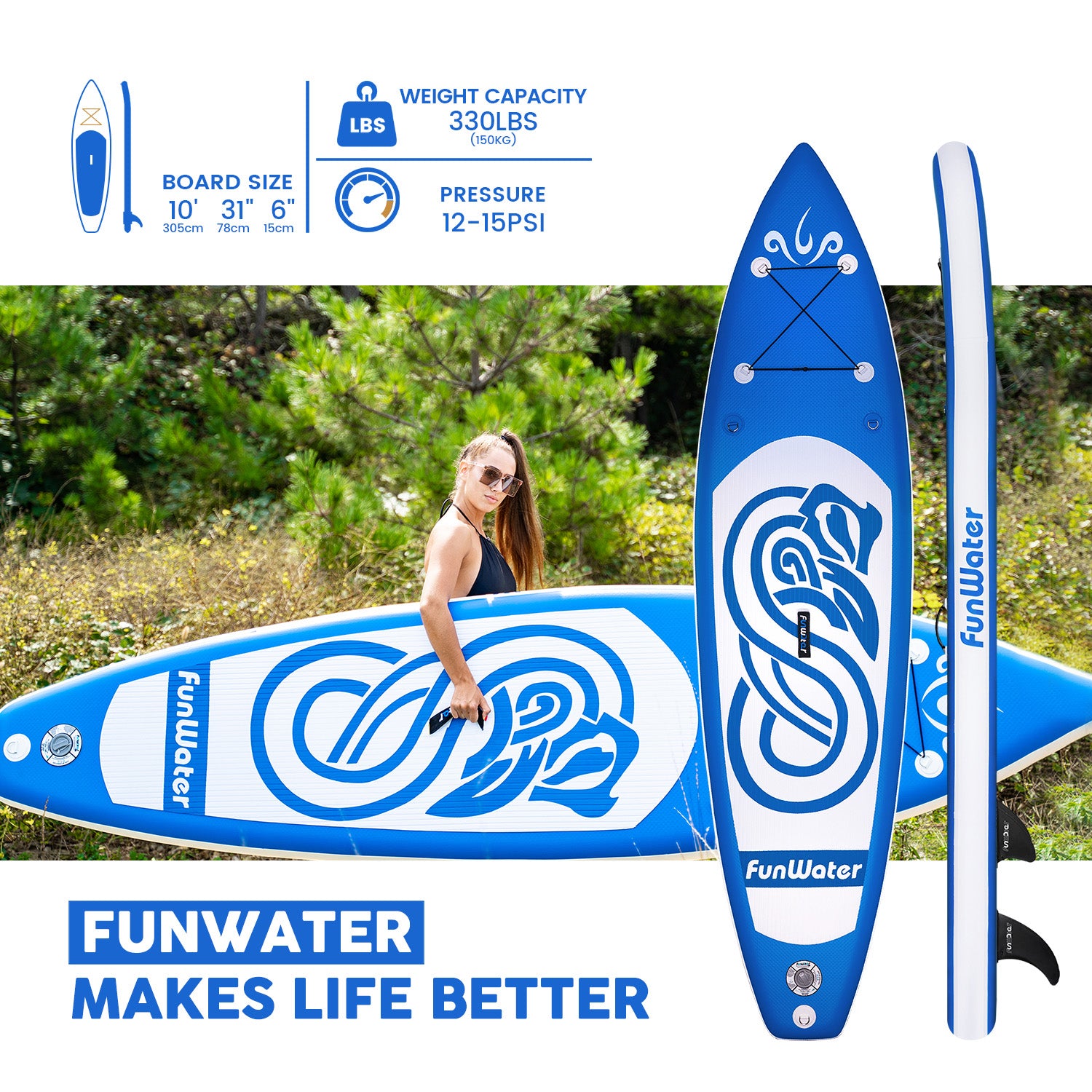 FUNWATER RAINBOW SNAKE paddle board for adults is 10'*31