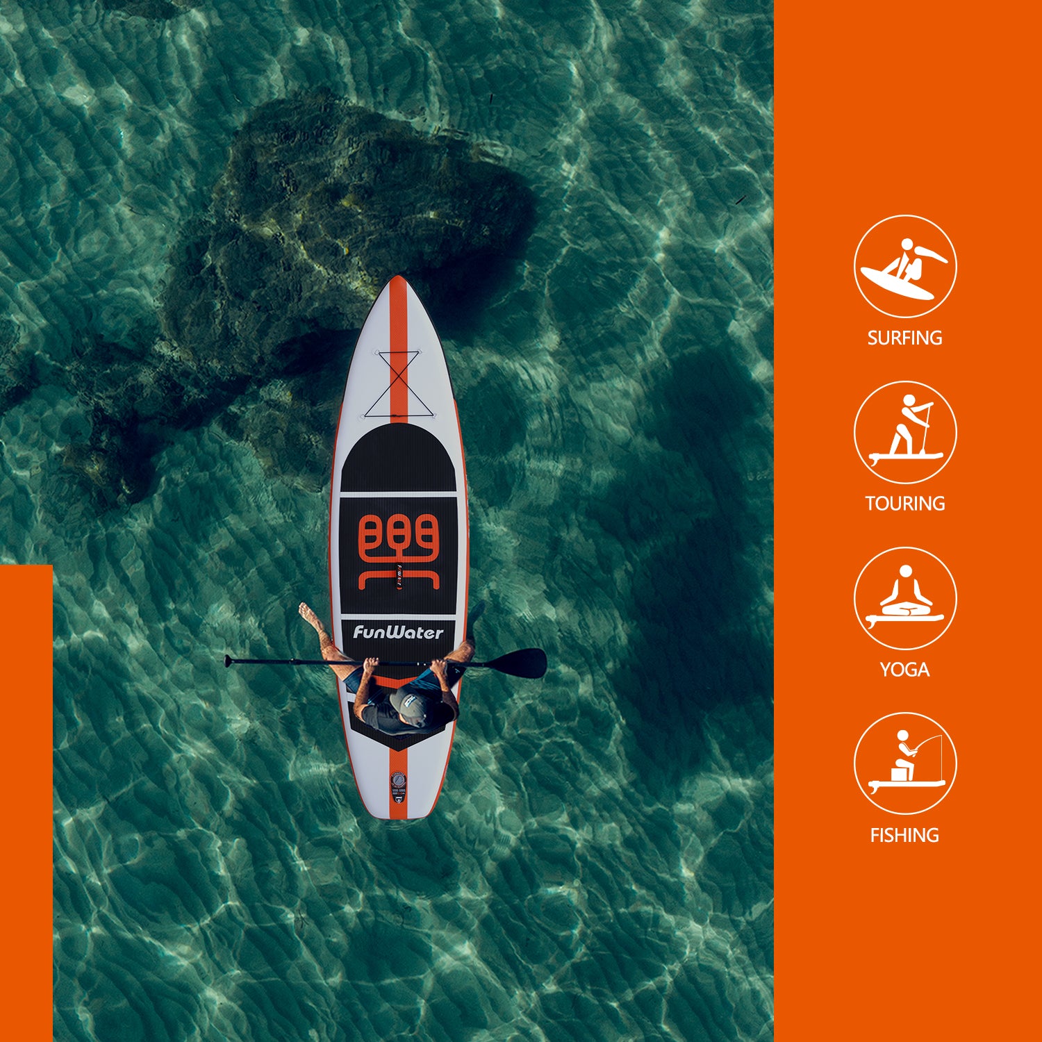 Funwater Cruise 11' is a all-around paddle board, which is suitable for surfing, touring, yoga and fishing.