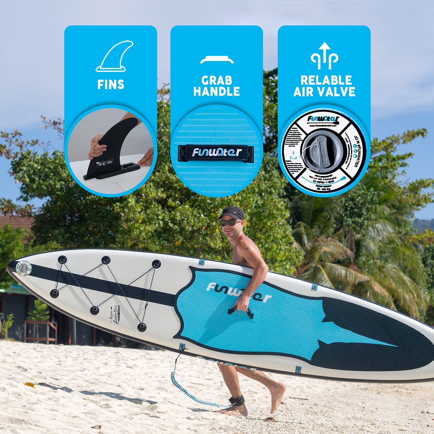 FUNWATER MANTA RAY 11' has removable fin, grab handle, it is easy to store and carry, ultra lightweight