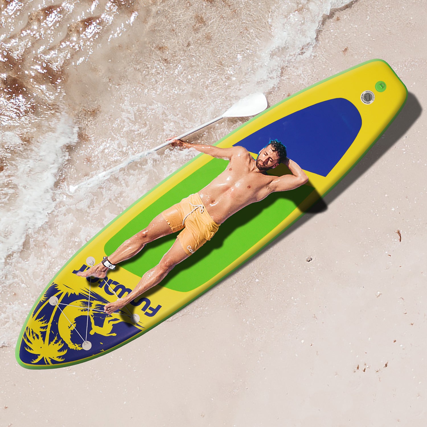 A man is lying on the Fuwnter Breeze 11'6