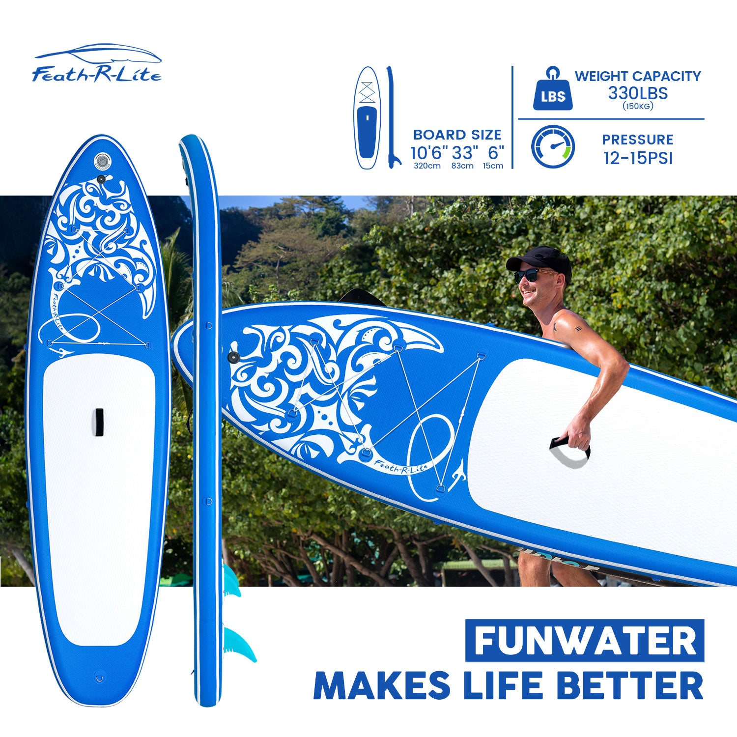Feath-R-Lite inflatable stand up paddle board is 10'6
