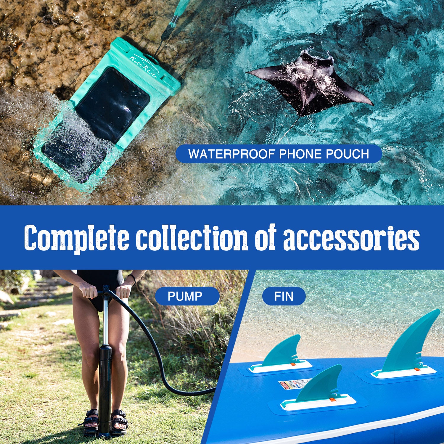 Feath-R-Lite blow up SUP complete collection of accessories