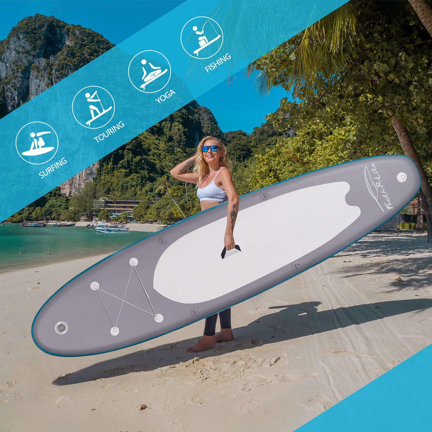 Feath-r-lite Feather 11' paddle board is suitable for surfing, touring, yoga and fishing