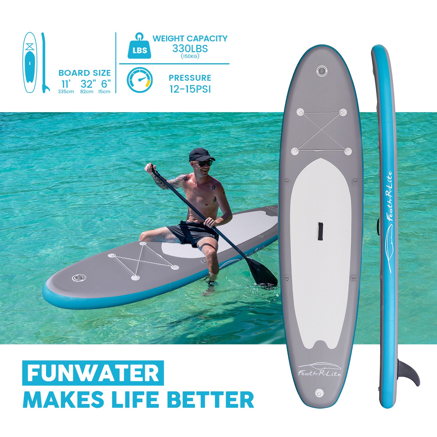 Feath-r-lite Feather paddleboarding is 11'*32
