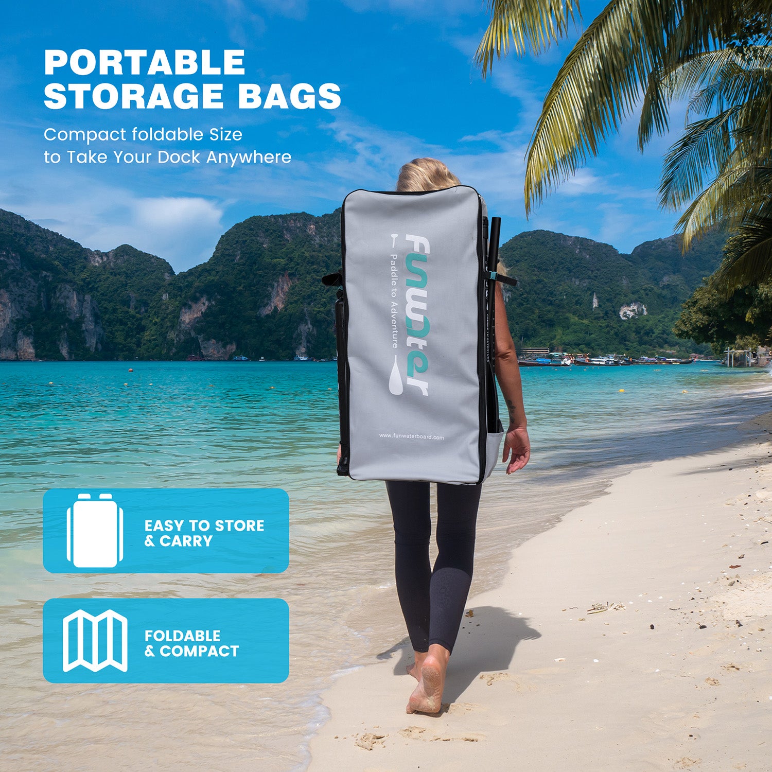 Funwater inflatable floating platform is lightweight, easy to store and carry