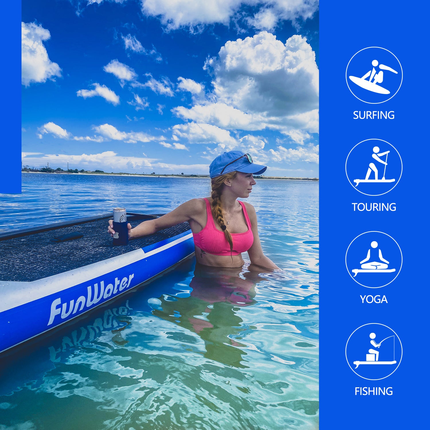 All-around paddle board FUNWATER SMILING FACE 11' is suitable for surfing, yoga, touring and fishing