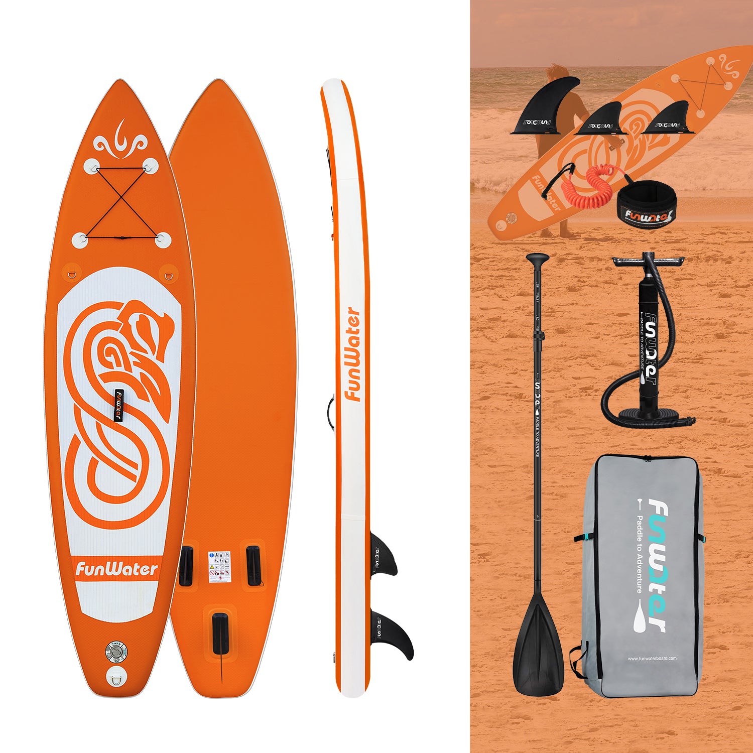 FUNWATER RAINBOW SNAKE 10' SUP for sale orange color and accessories 