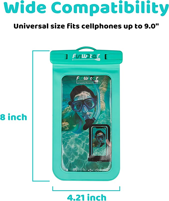 FunWater Universal Waterproof Pouch Cellphone Dry Bag Underwater Case for iPhone 12 11 Pro Max Xs Max XR 8 7 SE 2020 Galaxy S20 and Other Mobile Phones