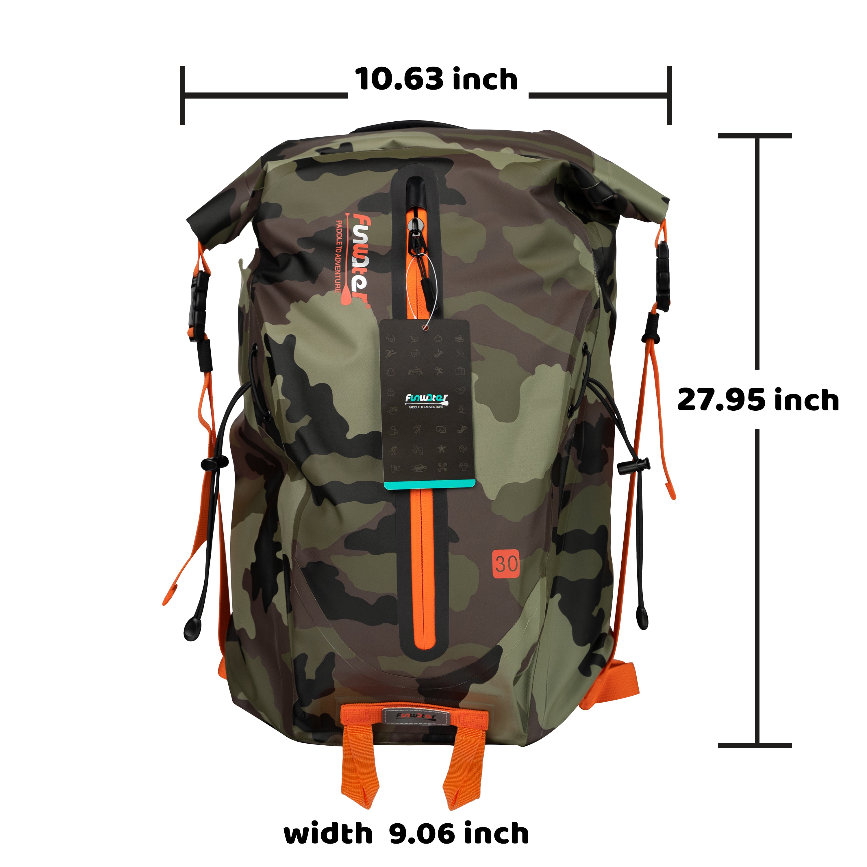 FunWater Waterproof Backpack Marine Dry Bag, 30L Floating Dry Backpack for Kayaking,Camping,Surfing,Boating,Hiking,Fishing