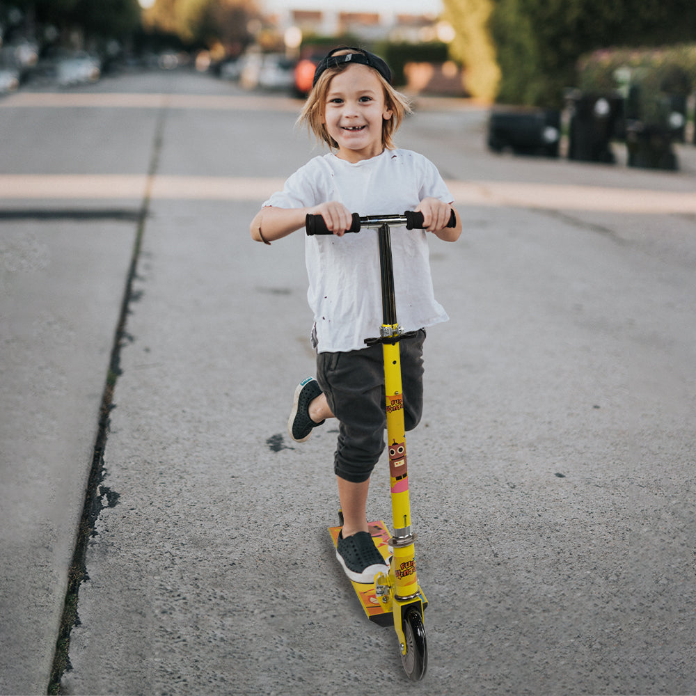 A boy was using Funwater sled ski scooter on the ground