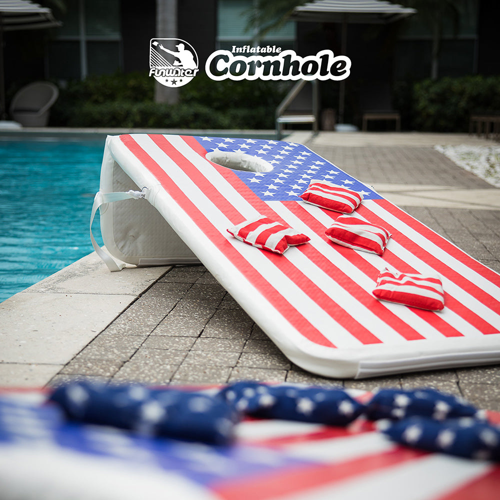 American flag cornhole by the pool